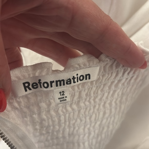 Reformation 100% linen Elegant White Puff Sleeve midi Dress, US12 - Picture 11 of 12